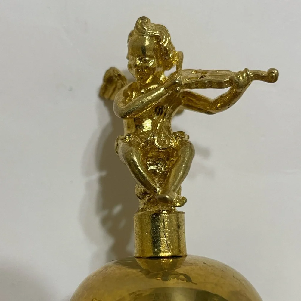 VINTAGE set/6 brass hand bells cherub/angel musical instrument figure handles